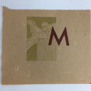 Original, estilo Art Nouveau, grabado en madera 'La letra 'm' Impresión en papel