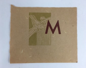 Original, Art Nouveau Style, Wood Engraving ‘The Letter ‘M’ Print on Paper