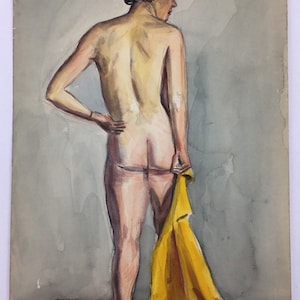 Original 10&quot; X 14” Figure Study Watercolor by 1950’s Illustrator R. Schwartz