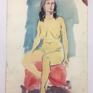 Original 9&quot; X 12” Figure Study Watercolor by 1950’s Illustrator R. Schwartz