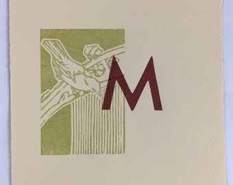 Original, Art Nouveau Style, Wood Engraving ‘The Letter ‘M’ Print on Paper