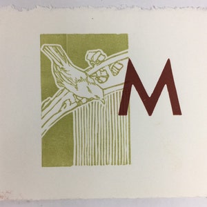Original, estilo Art Nouveau, grabado en madera 'La letra 'm' Impresión en papel