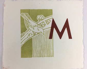 Original, Art Nouveau Style, Wood Engraving ‘The Letter ‘M’ Print on Paper