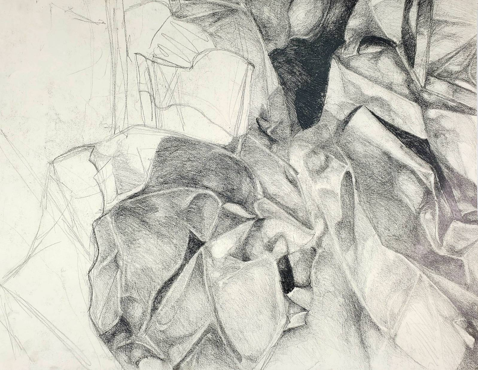 Original Abstract Graphite Drawing on Toned Paper 