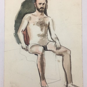 Original 9&quot; X 12” Figure Study Watercolor by 1950’s Illustrator R. Schwartz