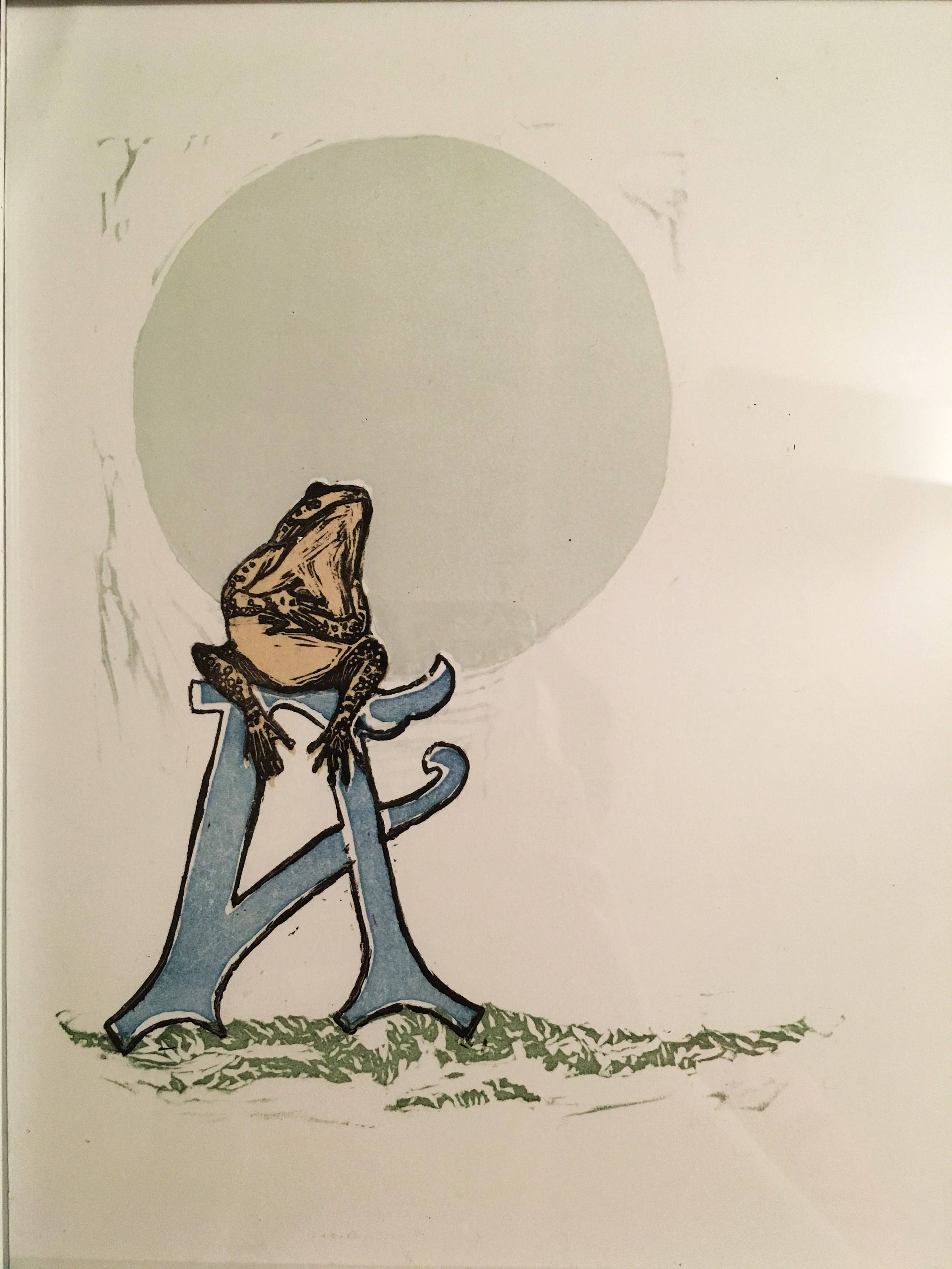 Original, Limited Edition, Wood Block Print on Paper of Frog on Letter ...