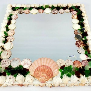 Handmade 17&quot; X 16&quot; Shell and Sea Glass Mirror