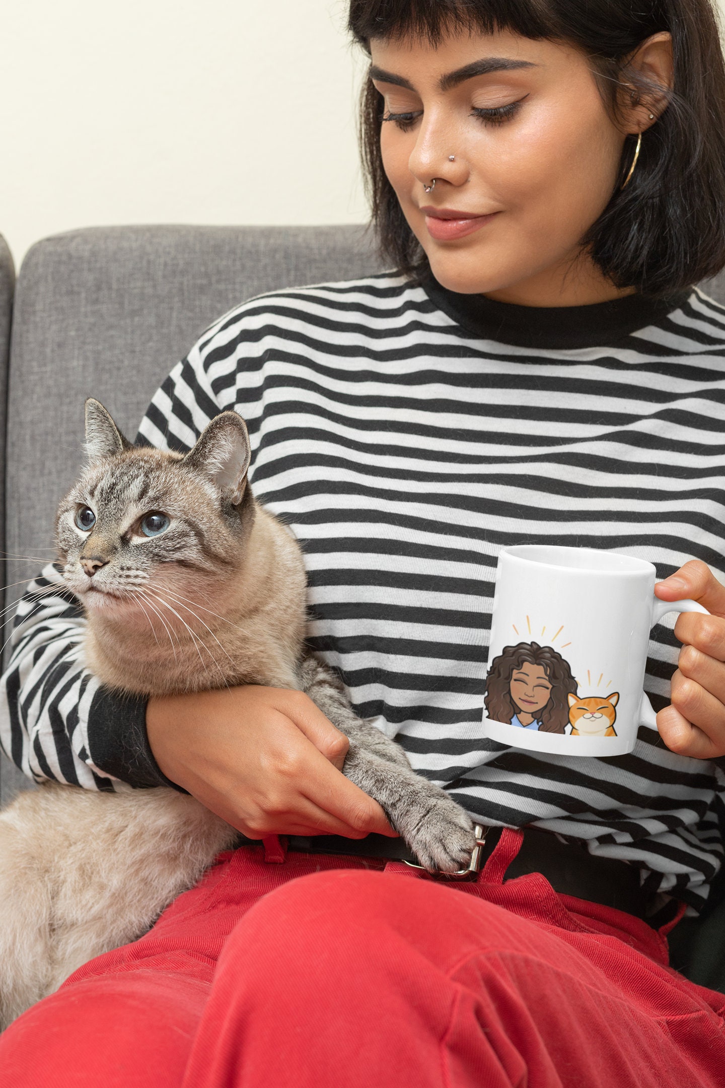 Bitmoji Cat Lovers Coffee Mug Custom Cat & Owner Emoji Mug Etsy