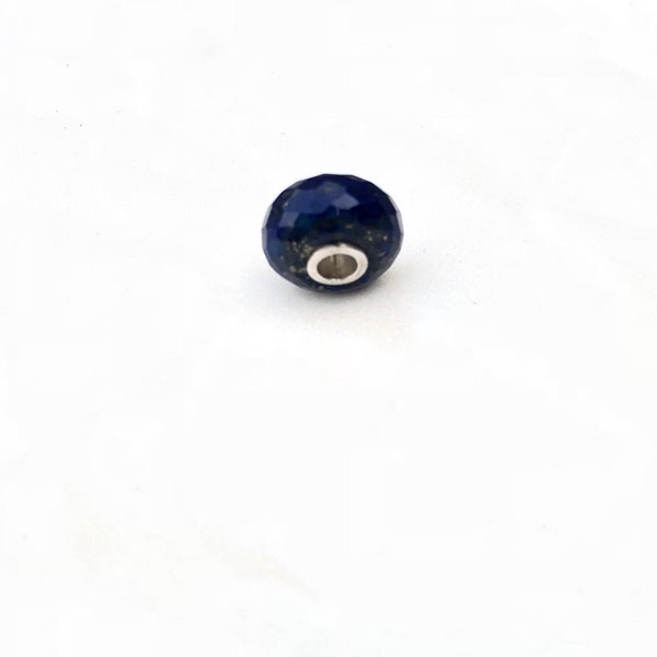 Natural Lapis Lazuli Gemstone European Bracelet Fit Charms Faceted Beads 14x8 mm 5 mm Hole With Silver core