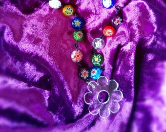 beaded chain necklace with pendant: flower power