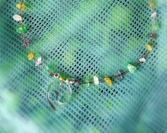 beaded chain necklace with pendant: little green pal