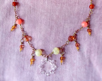 beaded chain necklace with pendant: warm sunshine