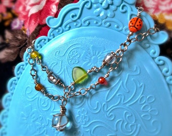 beaded chain bracelet: ladybug & dewdrops
