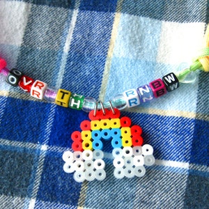 paracord alphabet beads rainbow pendant adjustable necklace: OVR TH RNBW