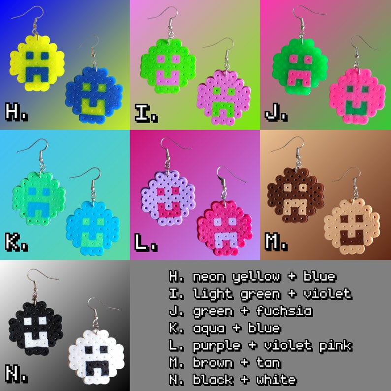 fused beads pixel art dangle earrings smile and frown image 5