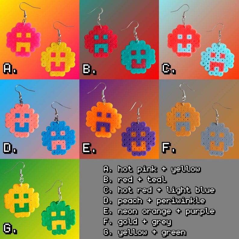 fused beads pixel art dangle earrings smile and frown image 4