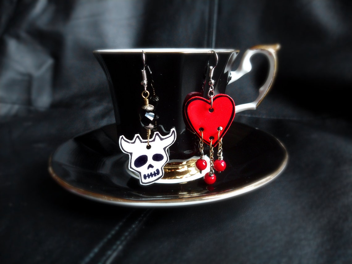 plastic charm dangle earrings: Blackbeard Edward Teach Our Flag Means Death, A Bee Wares, Etsy