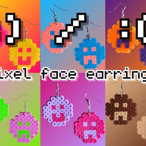 fused beads pixel art dangle earrings smile and frown image 1