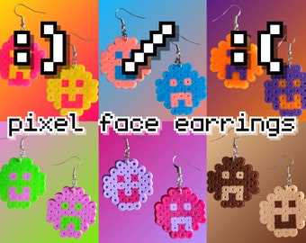 fused beads pixel art dangle earrings smile and frown