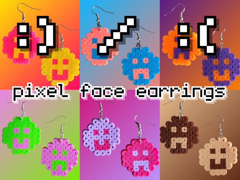 fused beads pixel art dangle earrings smile and frown image 1