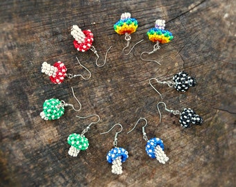 seed bead mushroom toadstool dangle earrings