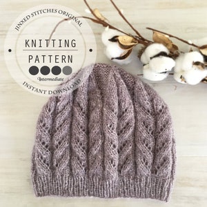 Lace Beanie KNITTING PATTERN, PDF Download, Hat Knit Pattern