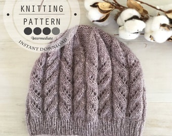 Lace Beanie KNITTING PATTERN, PDF Download, Hat Knit Pattern