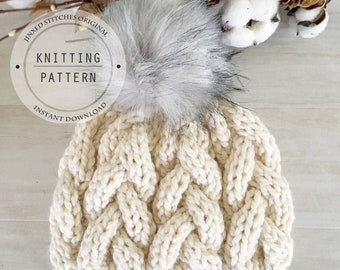 Chunky Beanie KNITTING PATTERN - Cable Knit Hat Pattern, Braid Hat Pattern, Hat Knitting Pattern, Wool ease thick and quick pattern