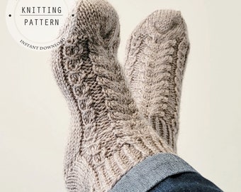 Socks KNITTING PATTERN, Cable Knit Socks, (in English) PDF Digital Download