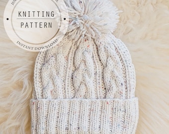 Hat KNITTING PATTERN - Cable Knit Beanie Pattern, Beanie Knitting Pattern, Hat Knitting Pattern, Classic Aran Cable Hat Pattern