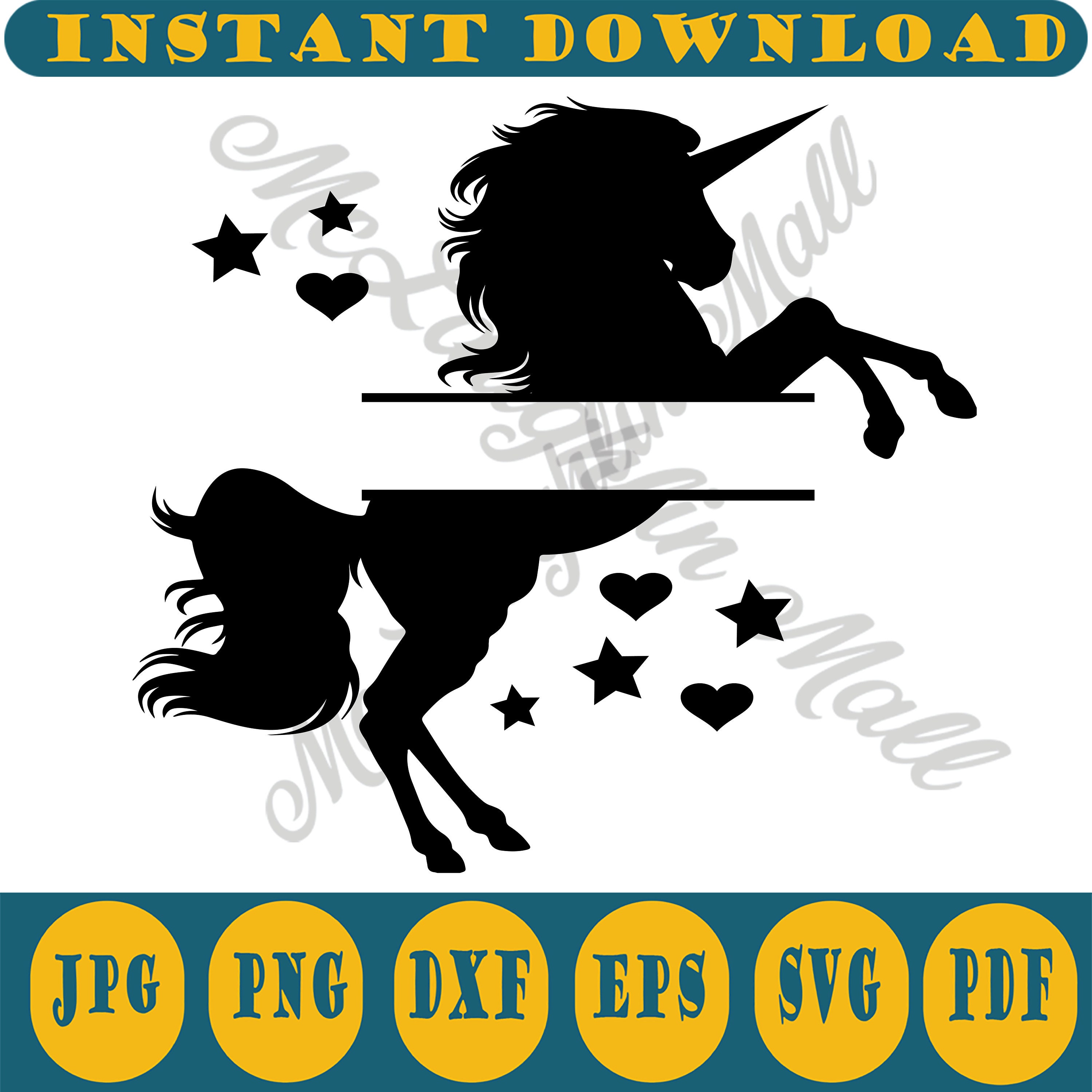 Unicorn SVG - Split Monogram Unicorn Cut File - Unicorn Clipart - Uni…