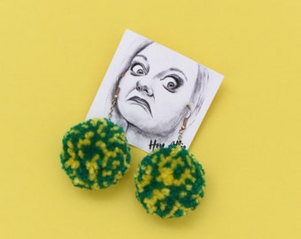 Green & yellow pom earrings