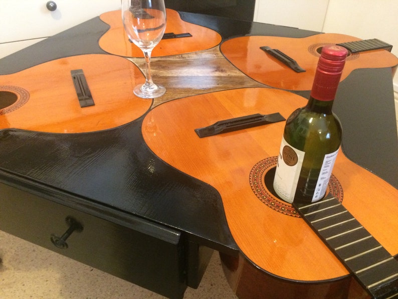 The PAINTED model of Guitar table Guitable coffee table. Perfect for any living/dining/hall/bedroom, man cave or she shed 97x97x50cms. image 4