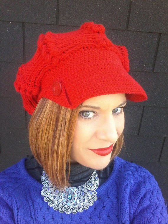 red newsboy cap