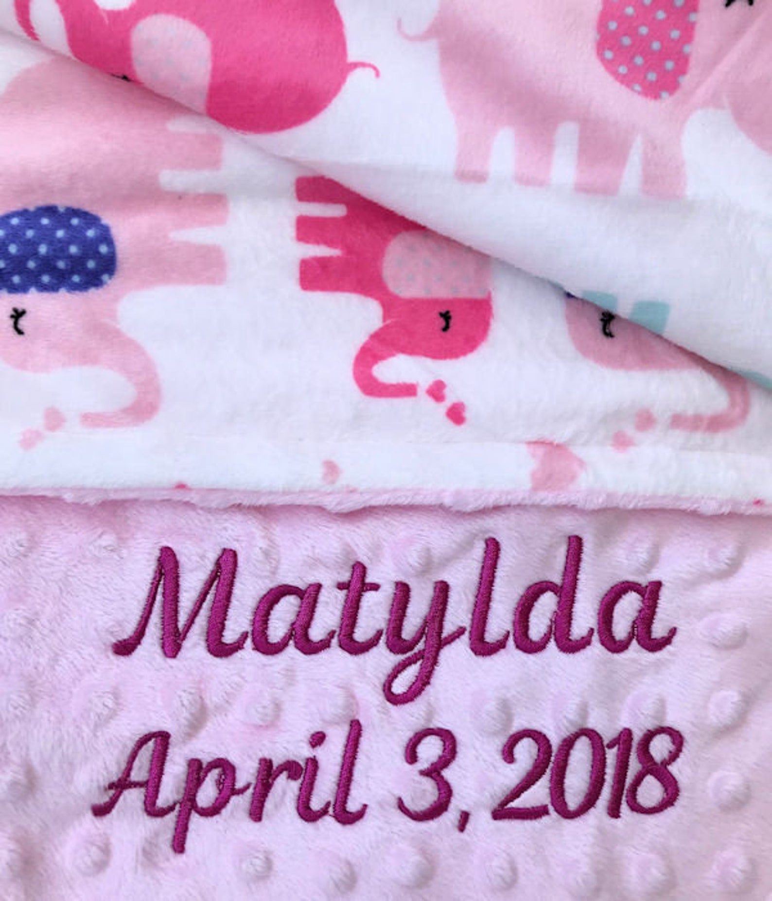 Pink Elephant Baby Blanket Personalized Elephant Minky Blanket Etsy