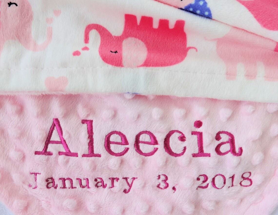 Pink Elephant Baby Blanket Personalized Elephant Minky Blanket Etsy