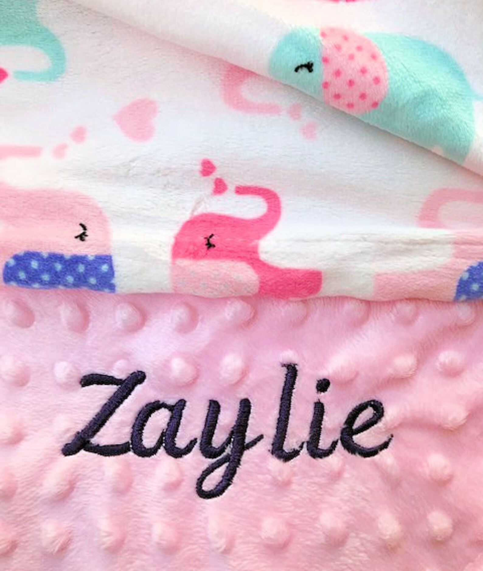 Pink Elephant Baby Blanket Personalized Elephant Minky Blanket Etsy