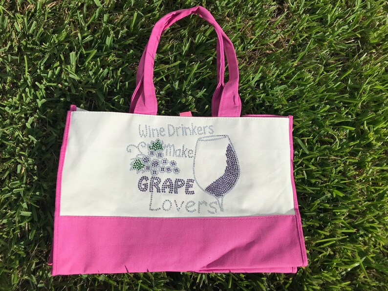 Rhinestone Canvas Tote Bag Reusable Cotton Canvas Tote Bag Rhinestone Beach Bag Rhinestone Shopping Bag Wine Lover Gift Cute Rhinestone Bag