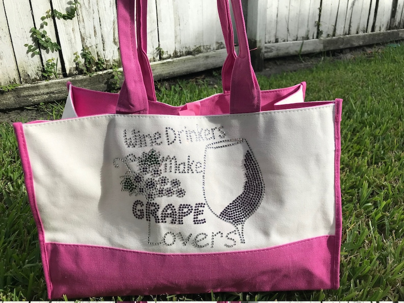 Rhinestone Canvas Tote Bag Reusable Cotton Canvas Tote Bag Rhinestone Beach Bag Rhinestone Shopping Bag Wine Lover Gift Cute Rhinestone Bag