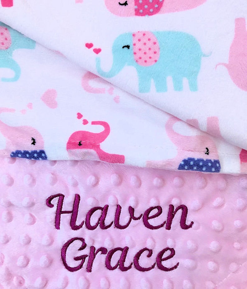 Pink Elephant Baby Blanket Personalized Elephant Minky Blanket Etsy