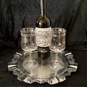 Two Lenox crystal water or wine glasses, in the Moonspun pattern
