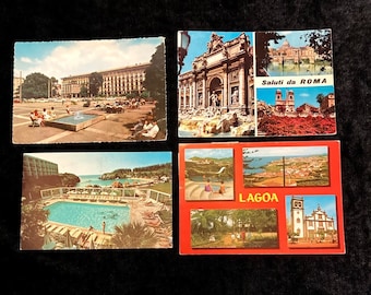 Four vintage international travel postcards, Portugal, Bermuda, Rome