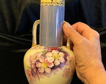 Noritake hand-painted Art Deco handled vase with blue lustre