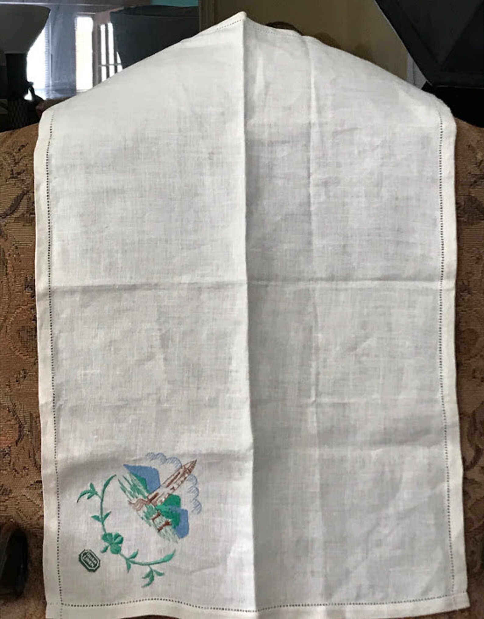 Unique Irish Linen Hand Embroidered Vintage Towel With Round Etsy