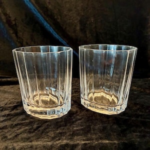 Rare set of two Oval Facette crystal lowball &quot;on the rocks&quot; glasses