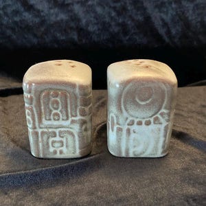Frankoma Aztec ceramic salt and pepper shakers, Prairie Green