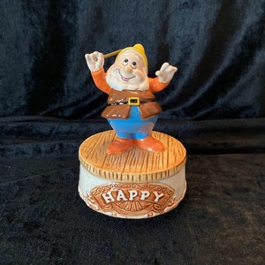 Vintage &quot;Happy&quot; the Dwarf rotating music box, plays &quot;I Whistle A Happy Tune&quot;
