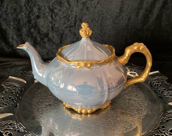 Limoges France blue lusterware and gold teapot
