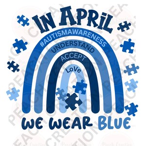 En abril vestimos de azul, concienciación sobre el autismo, archivo PNG digital listo para descargar, sublimación, diseño
