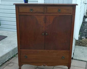 Vintage Edwardian Walnut Chifferobe 7 Drawer Dresser